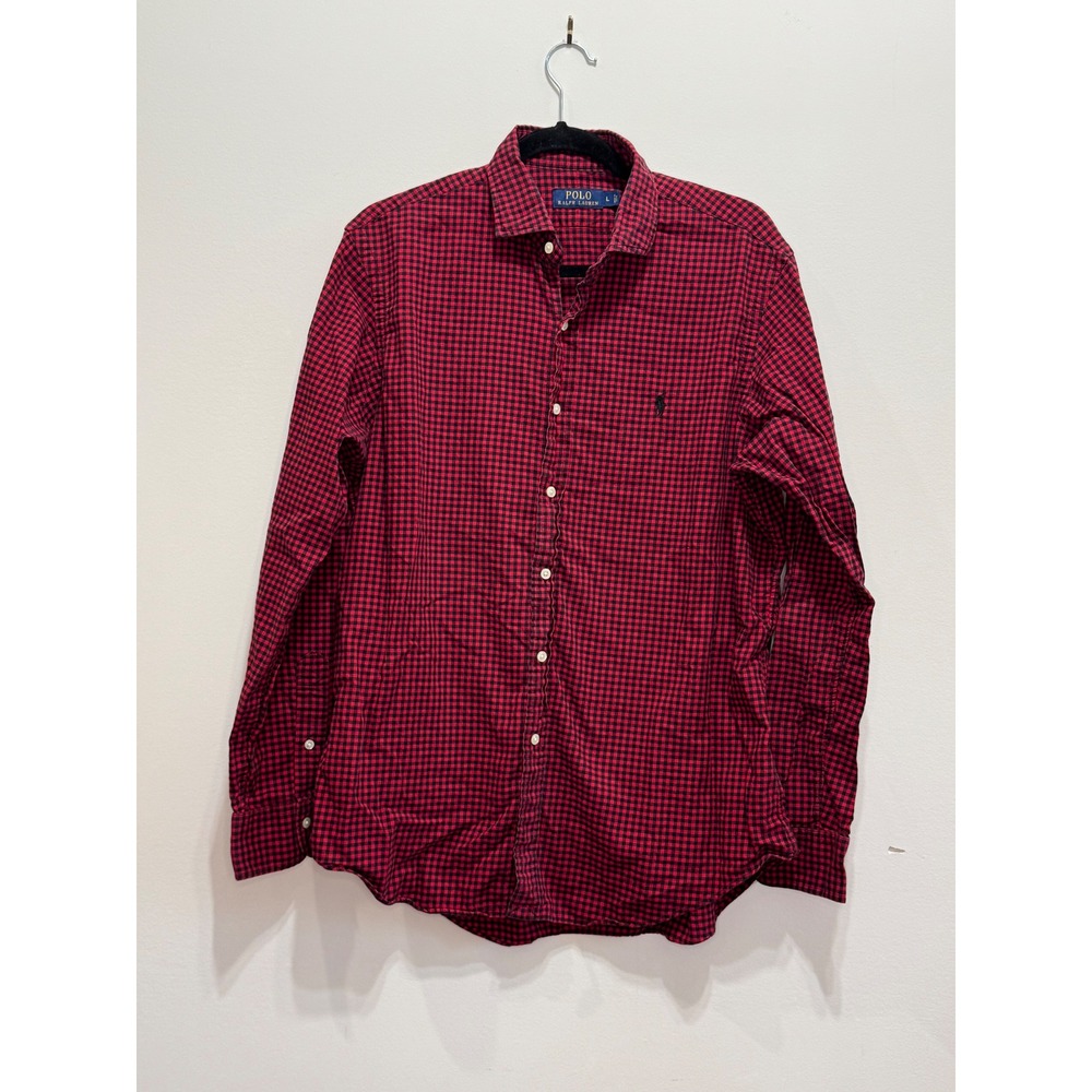 Polo Ralph Lauren Mens Gingham Button Down Shirt Red Black Large Long Sleeve